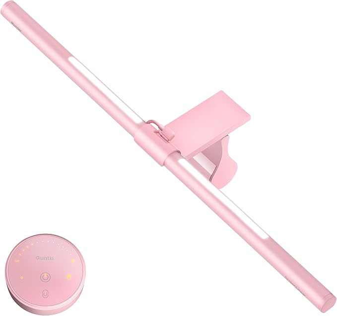 Quntis Pink Monitor Light Bar with Remote, Eye-Care No Glare, Space Saving Computer Desk Lamp As Gifts for Girls, Stepless Dimming, Modern Aesthetic Desk Light Bar for Home Office, Mother's Day