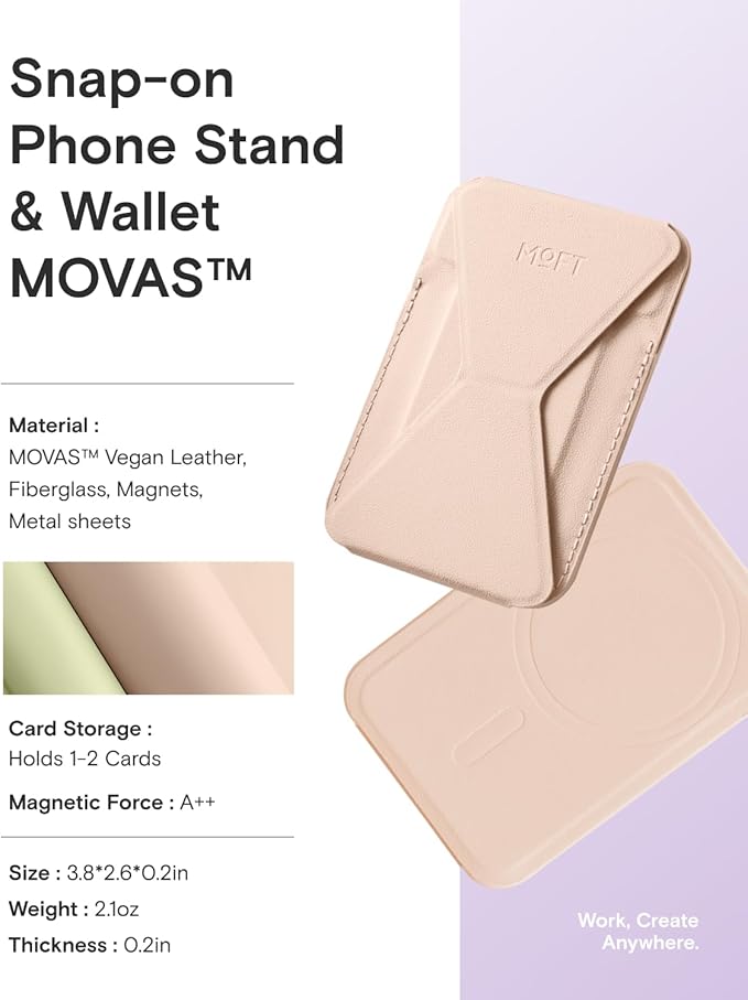 MOFT Magnetic Wallet Stand Compatible with iPhone 17/16/15/14/13/12 Series, Angle Adjustment & Magsafe Compatible MOVAS Phone Stand,Peach Pink