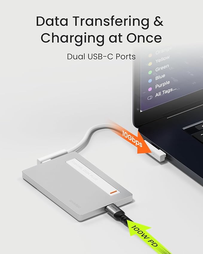 sharge Disk Plus SSD Enclosure 10Gbps M.2 NVMe, 0.24" Ultra Slim Aluminum Enclosure with Built-in Cable USB C 3.2 Gen2 Support Size 2230/2242/2280 M Key SSDs (SSD not Included)