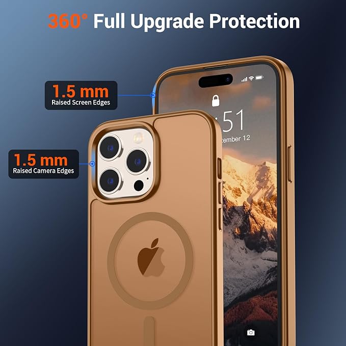 SUPFINE Magnetic for iPhone 14 Pro Case (Compatible with MagSafe) (Military Grade Drop Protection) Translucent Matte Shockproof Phone Cover,Brown