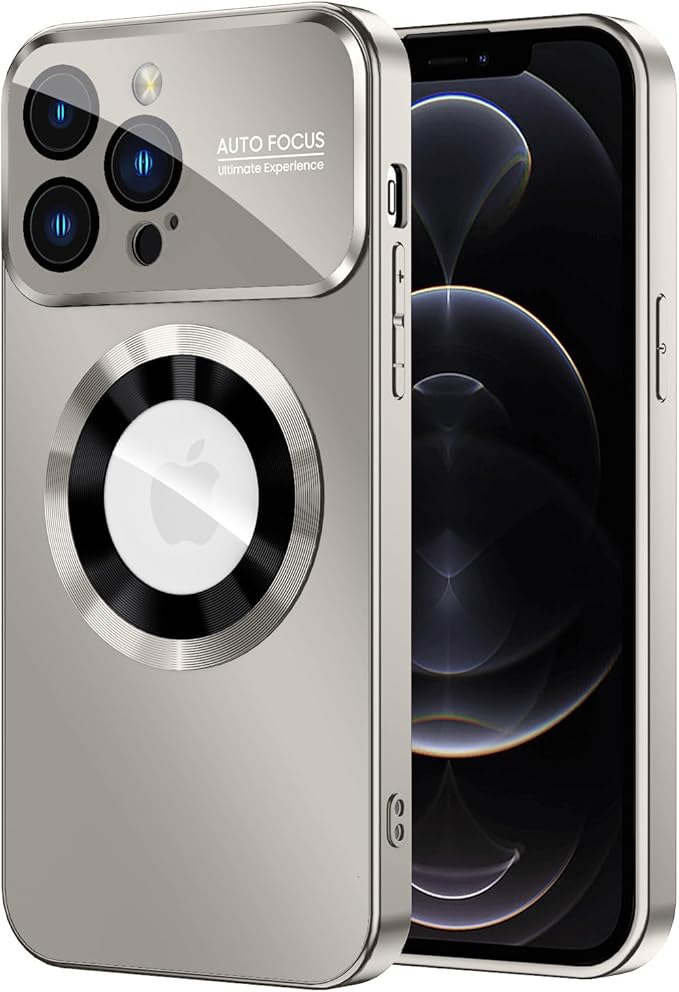 MAKAVO Magnetic for iPhone 12 Pro Case, Compatible with MagSafe, Built-in Camera Lens Protector, Logo View, Military Grade Drop Proof Phone Case Cover, Titanium Gray