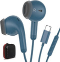 USB C Earbuds Wired USB Type-C Headphones for Apple iPhone 17 16 15 Pro/iPad 10th Generation for Pixel 10 9 Pro Earphones with Microphone Volume Control Noise Isolating HiFi Stereo Headset Lake Blue