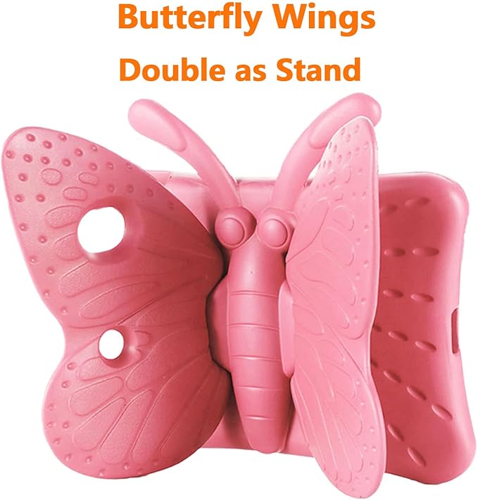 iPad 9th 8th 7th Generation Case Kids Girls, Cute Butterfly Shockproof EVA Foam Super Protection Stand Cover for iPad 2021 2020 2019 10.2" and iPad Air 3 Pro 10.5" - Pink