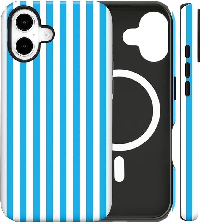 Magnetic for iPhone 17 Case Cute Stripes Phone Case, Shockproof Slim TPU and Hard PC Protective Phone Cover Compatible with MagSafe Designed for Women Girls, Deep Blue