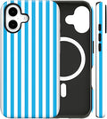 Magnetic for iPhone 16 Plus Case Cute Stripes Phone Case, Shockproof Slim TPU and Hard PC Protective Phone Cover Compatible with MagSafe Designed for Women Girls, Deep Blue