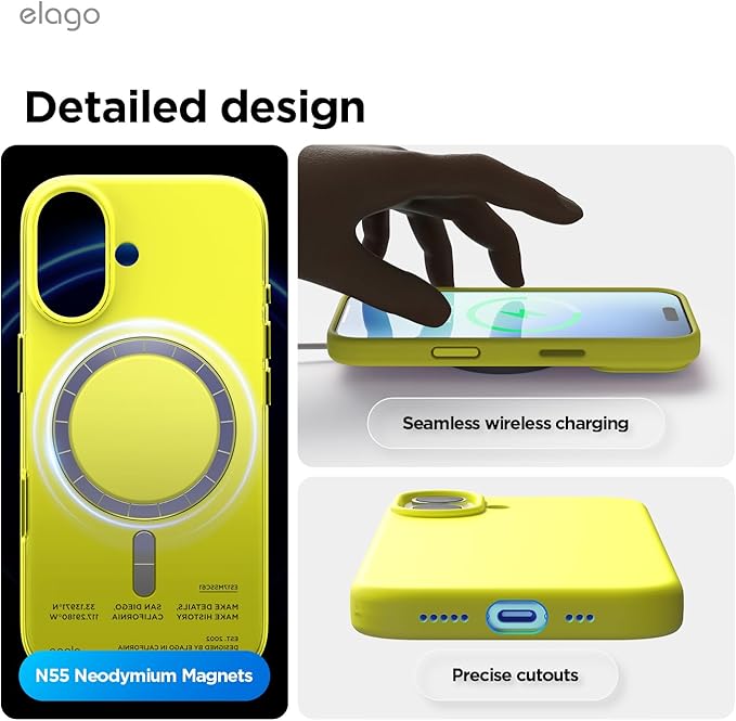 elago for iPhone 17 Case, Premium Magnetic Silicone Case, Compatible with MagSafe, Liquid Silicone Material, Protective Cover, Shockproof, Slim Phone, 6.3 inch (Neon Yellow)