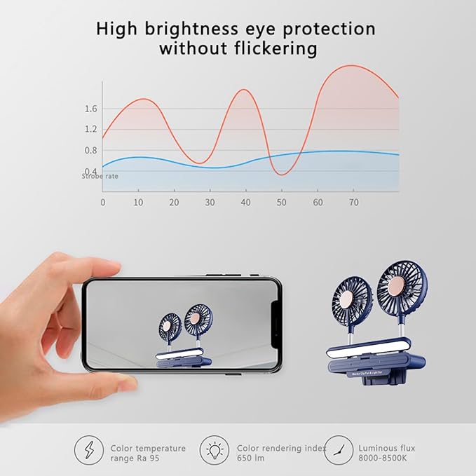Binguowang Monitor Fan with Clamp & Light Bar Desk Lamp with fan for Office mini Desk fan small quiet with lamp for PC Laptops Tablet for Home Office Portable Working Reading Stand Lamp (Dark Blue)