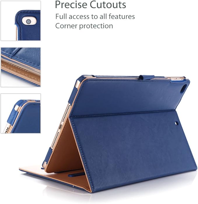ProCase for iPad 9.7 Inch iPad 6th/5th Generation Case 2018 2017/iPad Air 2/Air 1 Case, Premium Leather Folio Corner Protection Multi-Angle Viewing Stand Cover with Front Pocket Pen Loop -Navy