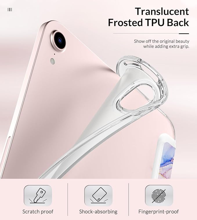 MoKo Case Fit New iPad mini 7 (A17 Pro) 2024, iPad mini 6th Generation Case 2021 (8.3-inch), iPad mini 6 Case, Soft TPU Translucent Frosted Back Cover Case for iPad mini 7th, Light Pink Gold Marble