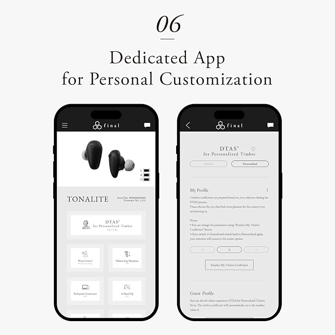 Final Audio TONALITE Wireless Earbuds – Personalized Timbre with Head and Ear Scanning, Natural ANC, Bluetooth 6.0 – Black