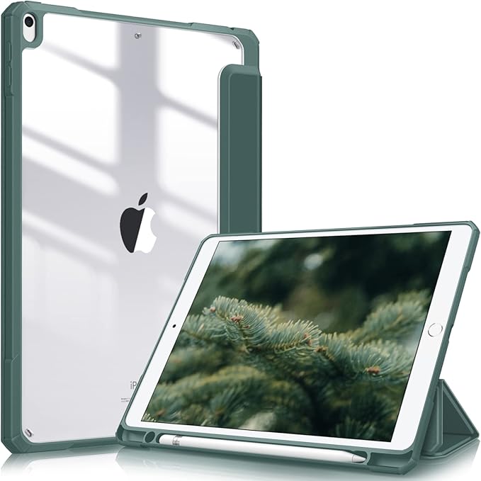 Fintie Hybrid Slim Case for iPad Air 3rd Generation 10.5" 2019 / iPad Pro 10.5 Inch 2017 - [Built-in Pencil Holder] Shockproof Cover with Clear Transparent Back Shell (Midnight Green)