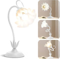 WERFOP Flower Table Lamp, LED Reading Light Vintage Bedside Table Lamp with 3 Color Modes for Nightstand, Kawaii Decoration for Home Bedroom Living Room (White)