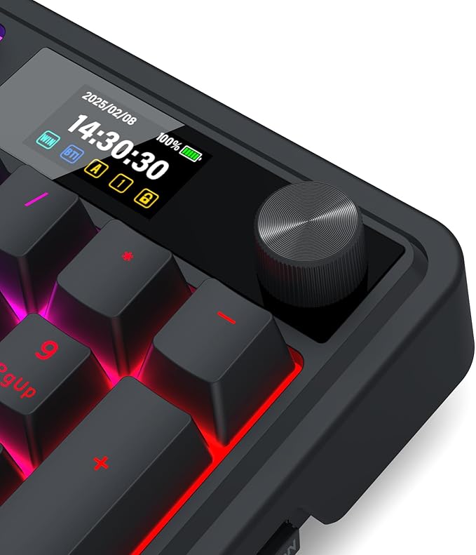 Redragon K719 Wireless Gasket Gaming Keyboard w/Hype Screen & Knob, 95 Keys Mechanical Keyboard, Easy-Control 1.14’’ TFT Info Display, 5-Layer Noise Dampening, Custom Linear Switch, Essential Black