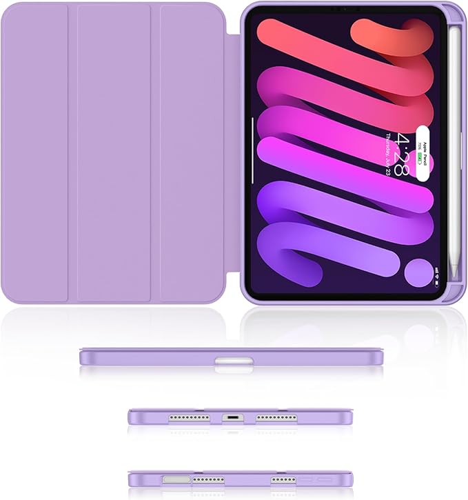 Soke Case for iPad mini 7(A17 Pro) 2024/iPad Mini 6 2021 8.3 inch with Pencil Holder-[Pencil Charging + Auto Wake/Sleep], Soft TPU Back Cover for iPad mini 7th/6th Generation(Lilac)