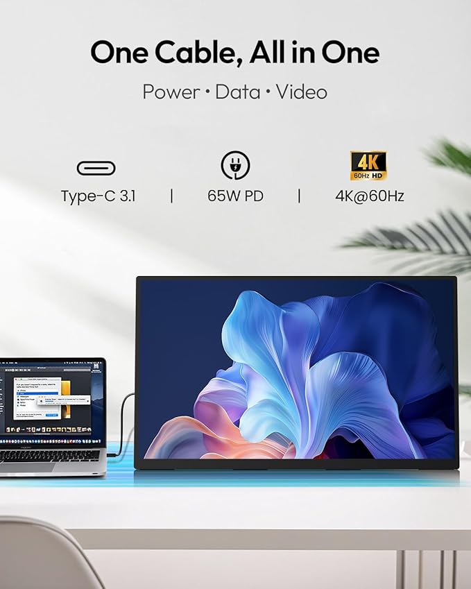 MESWAO 24 Inch Portable Monitor 120Hz FHD IPS Laptop Screen Extender, Large Travel Monitor with NO-Tipping 180° Stand & VESA, HDMI USB-C Second Screen for MacBook PC Home Office Gaming