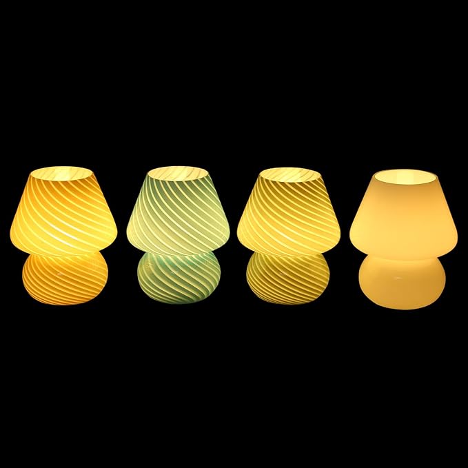 BSOD Mushroom Lamp, Glass Bedside Night Green Table Lamps Murano Vintage Small Nightstand Desklamp Swirl Light for Home Decor, Living, Bedroom, Gift (Stripe Green)