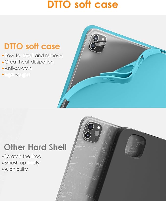 DTTO for iPad Pro 11 inch 4th/3rd/2nd/1st Generation 2022/2021/2020/2018 Case, Smart Slim Trifold Stand Soft TPU Back Cover with Built-in Pencil Holder, Also Fit iPad Air 5/4,Sandy Wave