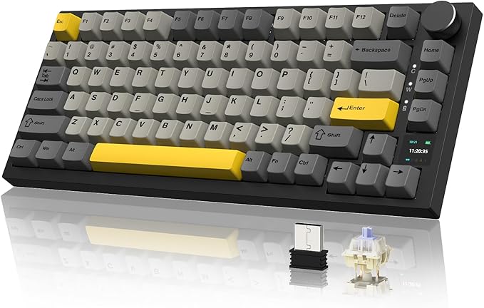 Attack Shark ajazz AK820 Pro Wireless Mechanical Gaming Keyboard TFT Display & Knob Hot Swappable Bluetooth 5.1/2.4G hz/Type-C Gasket-Mounted RGB Backlit Custom Keyboard for PC/Win(Black/Gift Switch)