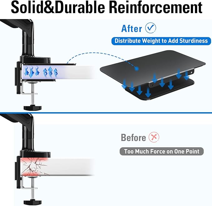 MOUNTUP Monitor Mount Reinforcement for Tempered Glass Desk, Monitor Arm Plate, Steel Bracket for Thin and Most Fragile Table, for Desk C Clamp Installation of Monitors Stand