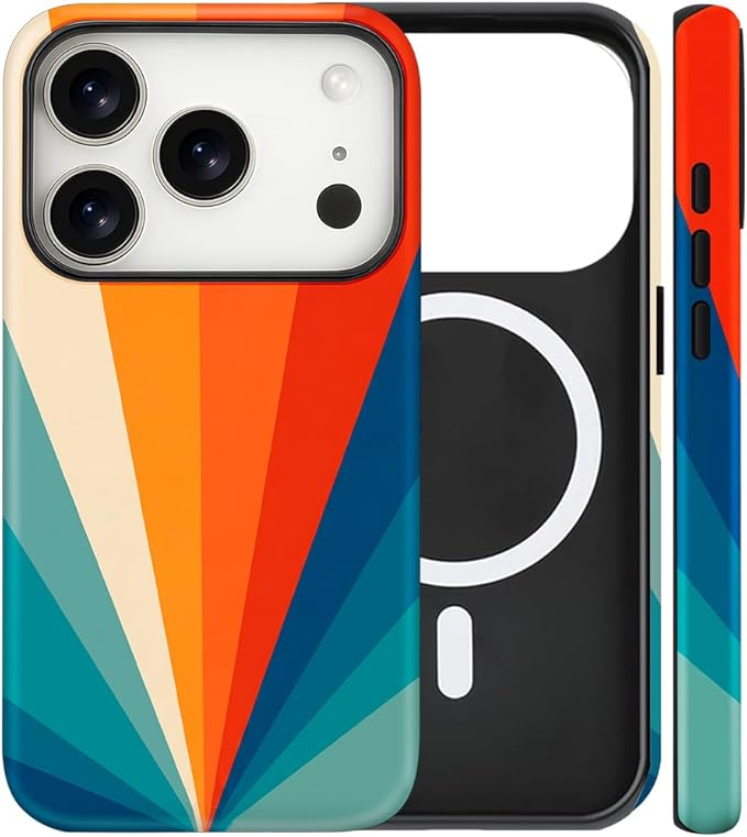 Magnetic for iPhone 17 Pro Max Case Cute Stripes Phone Case, Shockproof Slim TPU and Hard PC Protective Phone Cover Compatible with MagSafe Designed for Women Girls,Retro Diffuse