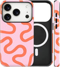 Magnetic for iPhone 17 Pro Case Cute Curved Stripes Phone Case, Shockproof Slim TPU and Hard PC Protective Phone Cover Compatible with MagSafe Designed for Women Girls,Pink