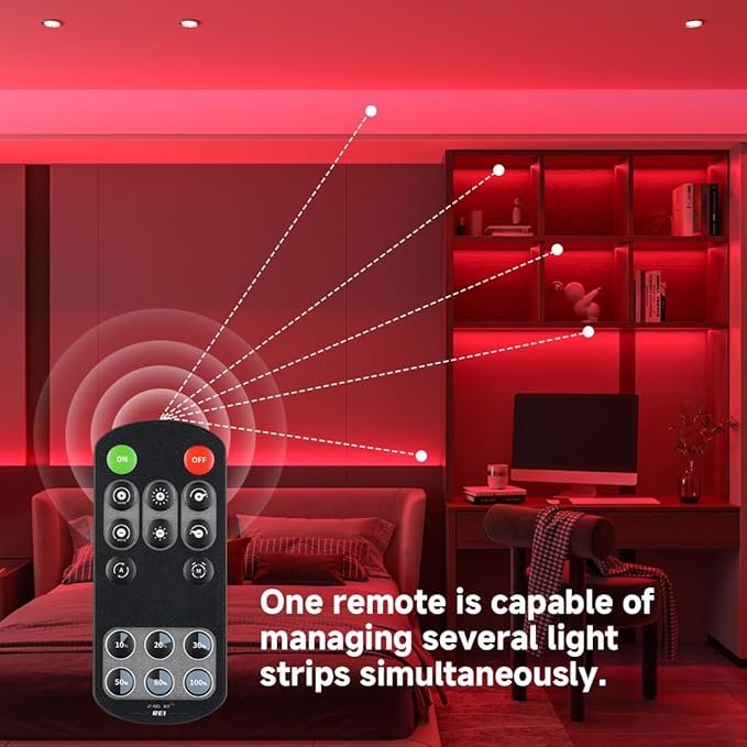 BTF-LIGHTING COB LED Strip Light 24V 16.4FT UL Listed, Red Color Dimmable High Density Flexible Tape Light with RF Remote & ETL Power Adapter, Ultra Bright for Bedroom Kitchen Home Indoor Lighting