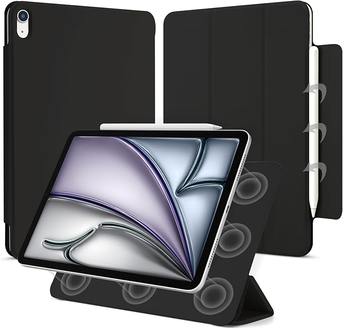 for iPad Air 13 inch M4/M3/M2 Case (2026/2025/2024,Model A3268/A3269/A3271), Auto Sleep/Wake and Magnetic Closure, Slim Trifold Stand Case, PU Leather Cover, Support Apple Pencil Pro, Black