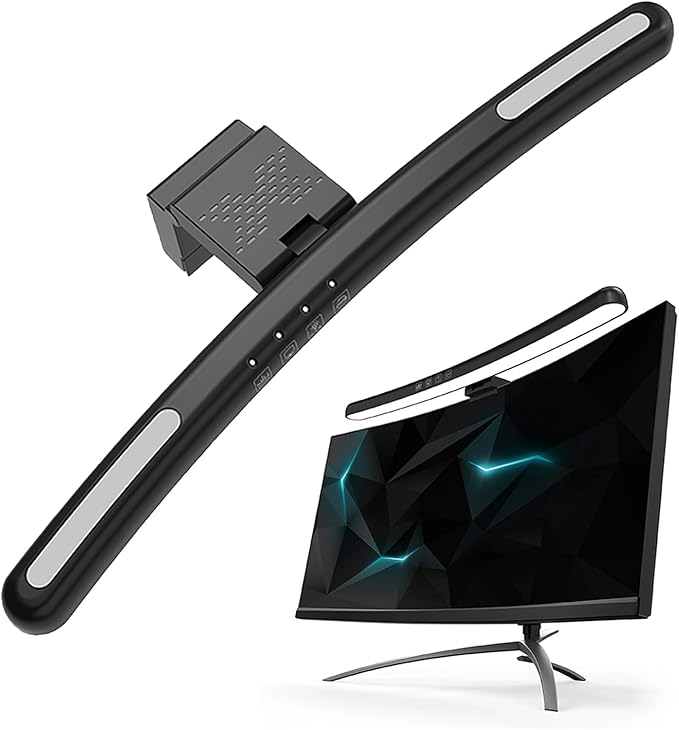 Curved Monitor Light Bar for 24-27 Inch Curved Screens Light Bar with 7 RGB, Stepless Dimming 3 Color Temperatures USB Powered Gaming Computer Light