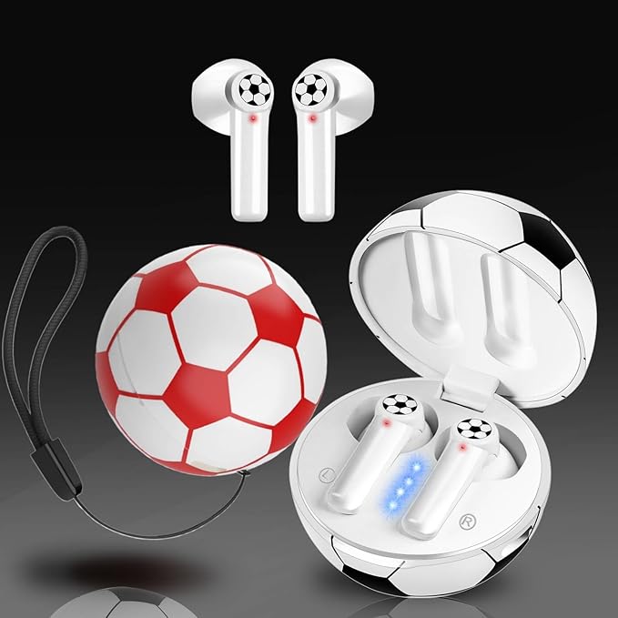 2Pack New Wireless Earbuds Kids with Football Charging Box,Comfortable Fit Ergonomic Design Ear Buds with 40Hrs Playtime,Wireless Bluetooth Earphone for Android iOS Cell Phone Computer Laptop