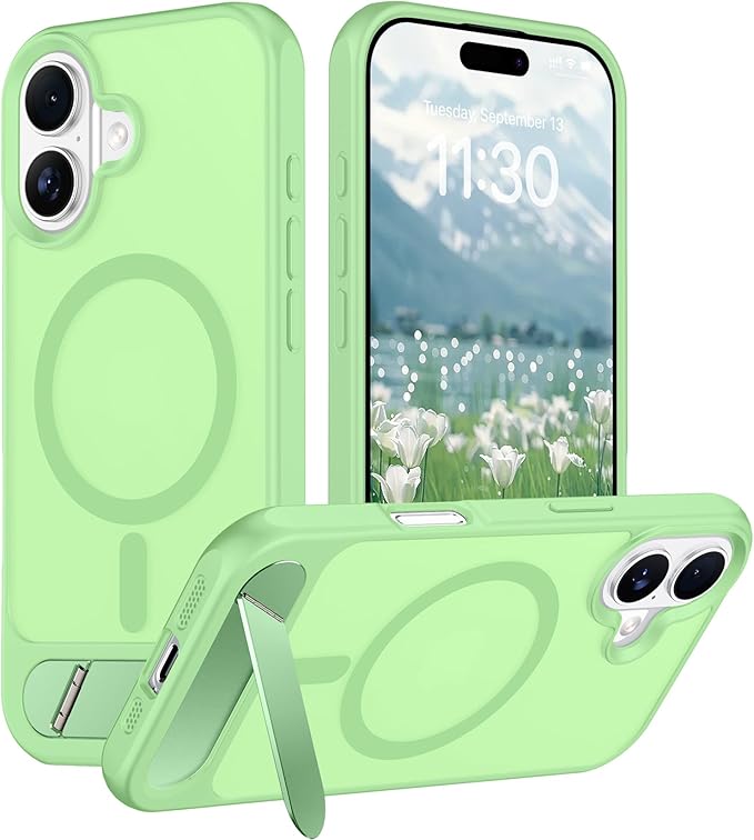 Magnetic Compatible with iPhone 16 Case, [Built-in Invisible Kickstand][Compatible with MagSafe][Military Grade Shockproof] Slim Translucent Matte Phone Case for iPhone 16 6.1"