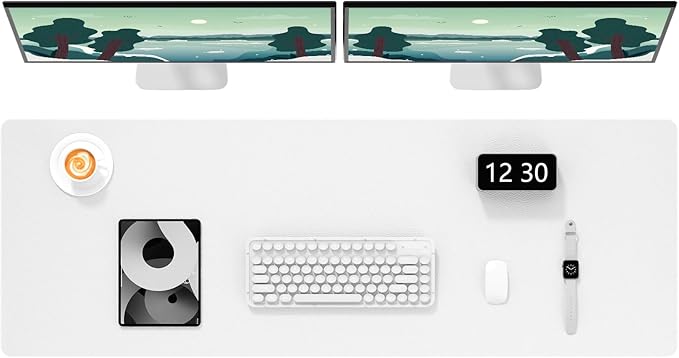 Hsurbtra Desk Pad, 48" x 17" PU Leather Desk Mat, XXXL Extended Mouse Pad, Waterproof Desktop Blotter Protector, Non-Slip Ultra Thin Large Laptop Keyboard Writing Mat for Office Home, White