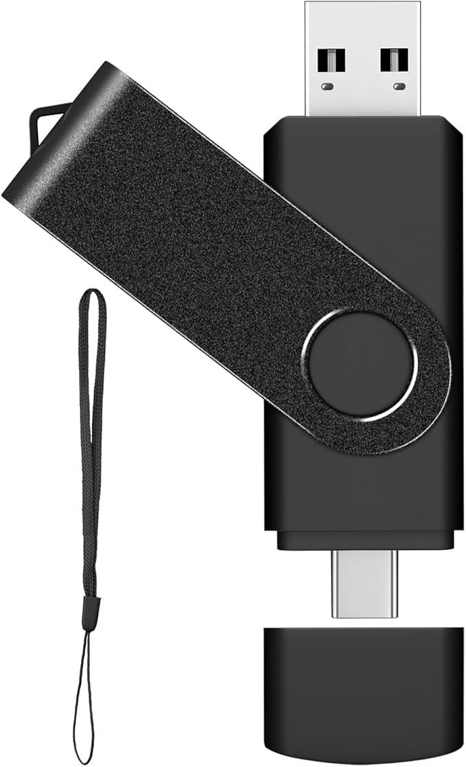 AreTop 64GB USB C Thumb Drive Dual USB 3.0 Flash Drive 64GB USB Drive Swivel Design 2-in-1 Portable Type-C Memory Stick for Android Smartphone, Computers, MacBook, Tablets, PC, 1 Pack, Black