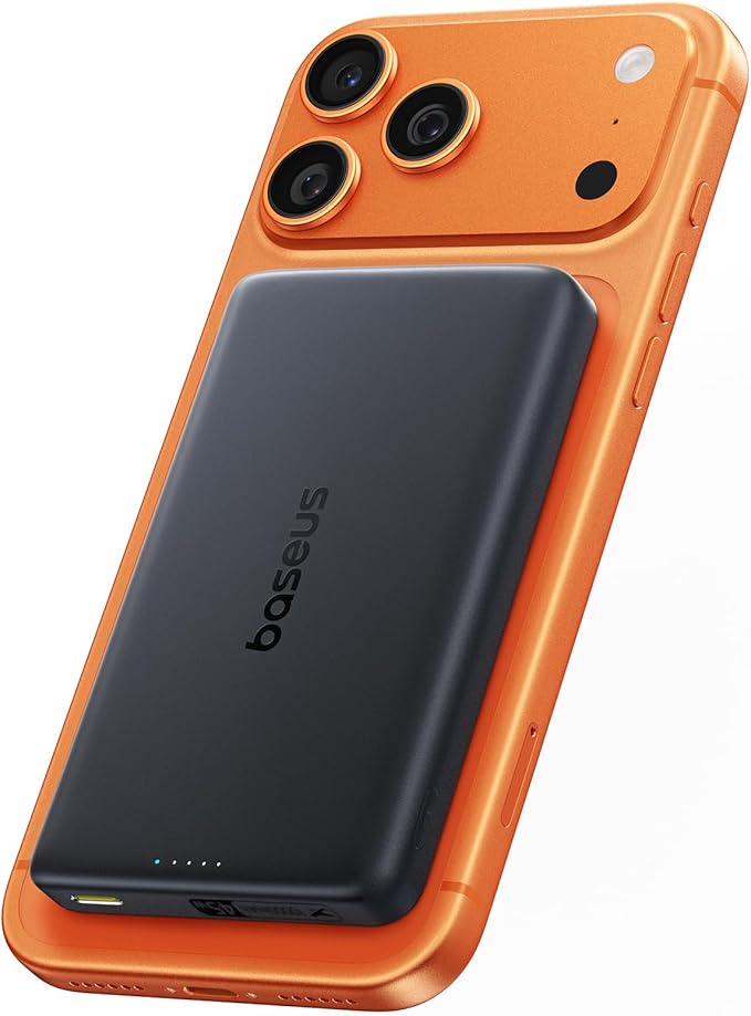Baseus Picogo AM52 MagSafe Power Bank, Qi2.2 25W 10,000mAh Magnetic Portable Charger, 0.6" Slim 45W USB-C Fast Charging Alloy Wireless Battery Pack, Travel Essential for iPhone 17/16/15/14/13/12 Only
