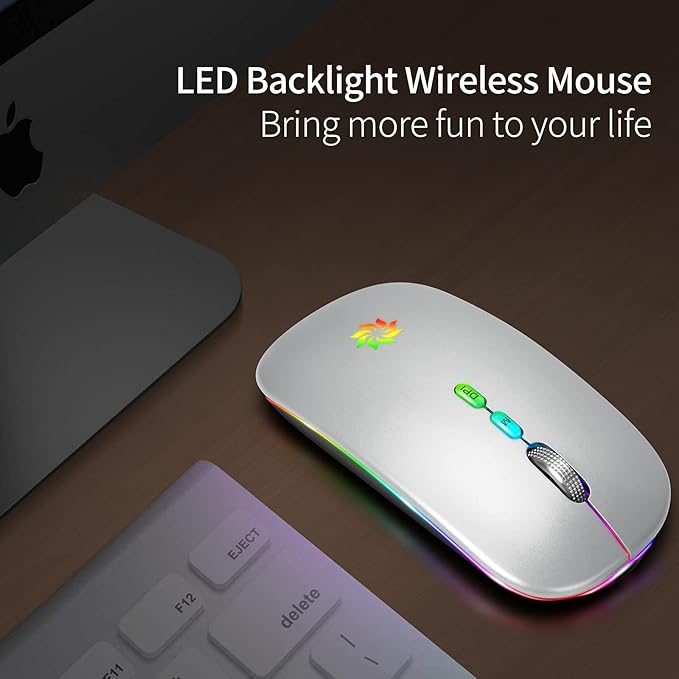 KBCASE Wireless Mouse, LED Wireless Mouse for Laptop, Slim Silent Mouse 2.4G Rechargeable Wireless Computer Mouse for Laptop, MacBook, iPad, Chromebook, with USB & Type-c Receiver