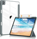 Soke Case for iPad Pro 12.9 Inch (6th/5th/4th/3rd Generation, 2022/2021/2020/2018) - Pencil Holder + Auto Sleep/Wake + Camera Protection, Transparent Shockproof Back Cover, Gray