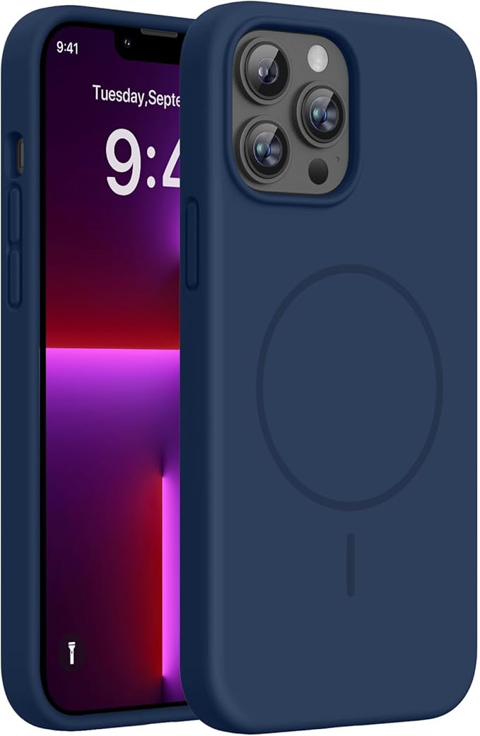 Miracase Magnetic for iPhone 13 Pro Max Case, [Soft Anti-Scratch Microfiber Lining], Magnetic for MagSafe, Liquid Silicone Shockproof Drop Protection Phone Case for 13 Pro Max, Dark Blue