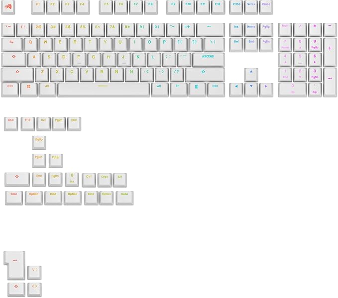 Glorious Gaming - GPBT Backlit Keycaps (White) Translucent Shine Through Legends, Fits 100%, 75% 65% 60% Custom Mechanical Gaming Keyboards, Fits ANSI, ISO, Windows & macOS, English (US)
