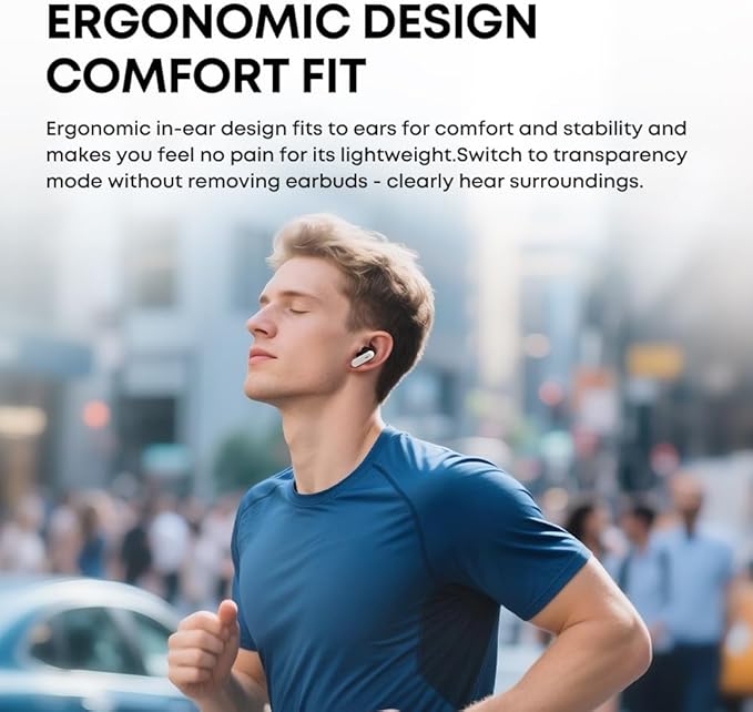 Langsdom Zeta True Wireless ANC Earbuds – Bluetooth 6.0, Hybrid Dual‑Mic Noise Cancellation, 6.5 h Playback / 26 h Total, IP54 Sweat‑Resistant (Grey)