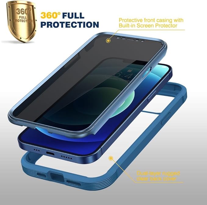 Diaclara Designed for iPhone 12/12 Pro Case, Full Body Rugged with Built-in Touch Sensitive Anti-Scratch Privacy Screen Protector, Soft TPU Bumper Case for iPhone 12/12 Pro 6.1" (Blue)