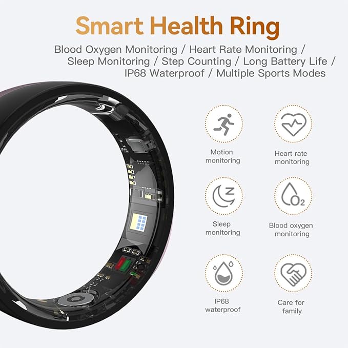 Ceramics Smart Ring, Health Fitness Tracker for Women Men with Heart Rate Monitor, Sleep Tracking, BP SpO2, Activity Tracker, Friend Care Scratch Resistant Free App Subscription (Black, 10)