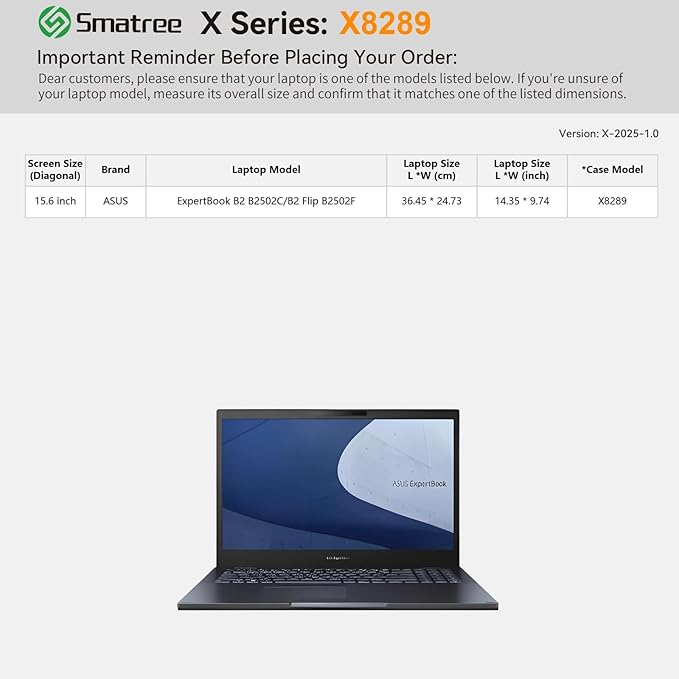 Smatree Hard EVA Protective Sleeve Case Compatible for 15.6 inch ASUS ExpertBook B2 B2502C/B2 Flip B2502F, Anti-Shock and Waterproof Laptop Case, White (X8289W)