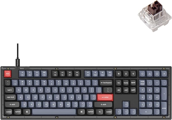 Keychron V6 Wired Custom Mechanical Keyboard, Full-Size QMK/VIA Programmable Macro with Hot-swappable Keychron K Pro Brown Switch Compatible with Mac Windows Linux (Frosted Black-Translucent)