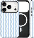 Magnetic for iPhone 17 Pro Max Case Cute Wavy Stripes Phone Case, Shockproof Slim TPU and Hard PC Protective Phone Cover Compatible with MagSafe Designed for Women Girls, Blue