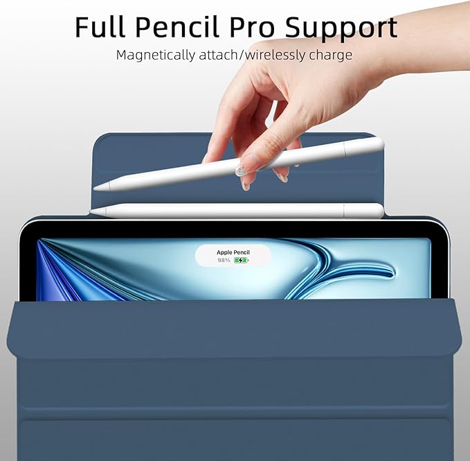 for iPad Air 13 inch M4/M3/M2 Case (2026/2025/2024,Model A3268/A3269/A3271), Auto Sleep/Wake and Magnetic Closure, Trifold Stand Case, PU Leather Cover, Support Apple Pencil Pro, Dark Blue
