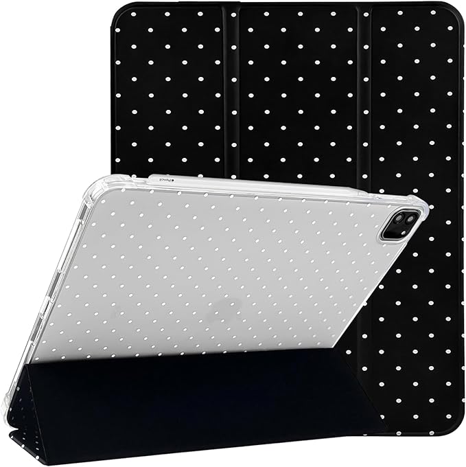 Lovmooful Compatible for iPad Pro 12.9-Inch 2022/2021/2020/2018 (6th/5th/4th/3rd Generation) Case with Pencil Holder Cute Polka Dot with Aesthetic Design Soft TPU Trifold Stand Protective-Black