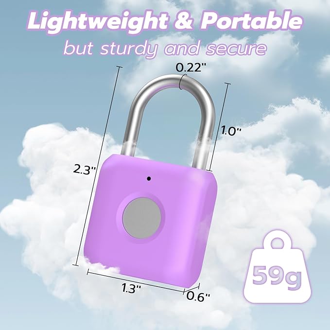 Fingerprint Padlock,Smart Padlock APP Control,Gym Locker Lock,Fingerprint Lock USB Rechargeable for Gym Locker,Locker, School,Storage Purple