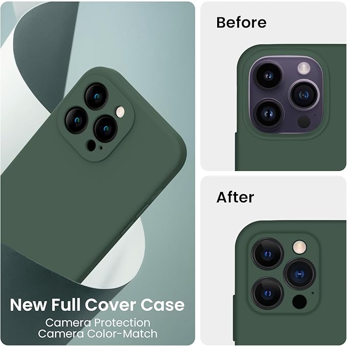 FireNova Designed for iPhone 14 Pro Max Case, Silicone Upgraded [Camera Protection] Case, Soft Anti-Scratch Microfiber Lining Inside, 6.7 inch, Alpine Green