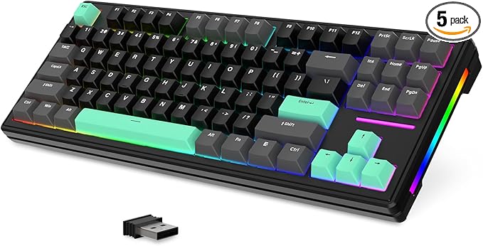FELICON Attack Shark M87 80% Wireless Mechanical Gaming Keyboard, Tri-Mode (Bluetooth/2.4GHz/USB-C), RGB Backlit, Hot-Swappable PBT Keycaps – Black