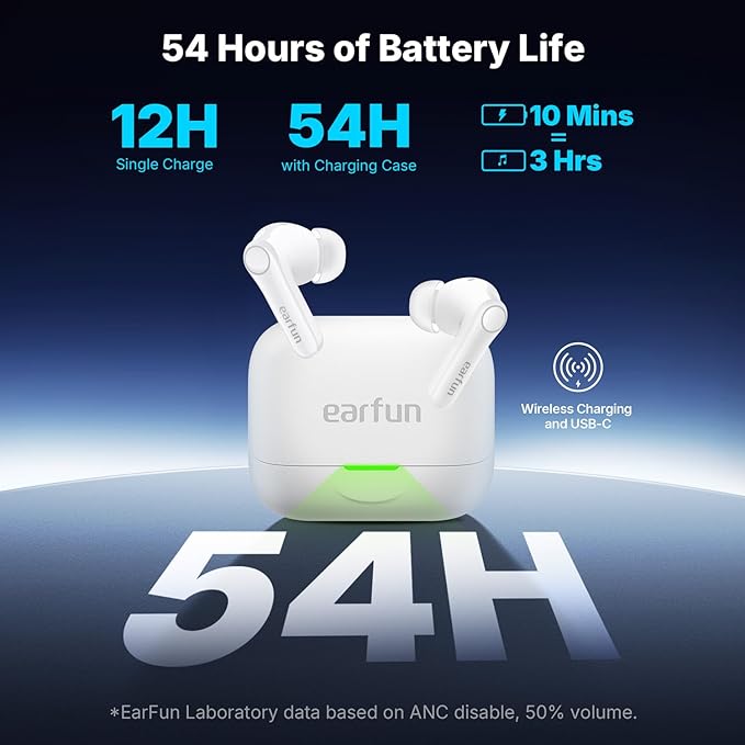 EarFun Air Pro 4+ Adaptive Noise Cancelling Wireless Earbuds, Qualcomm aptX Lossless, Dual Drivers, Translation Earbuds, Snapdragon Sound, 6 Mics AI Clear Call, Hi-Res Sound, Bluetooth 6.0, 54H, White