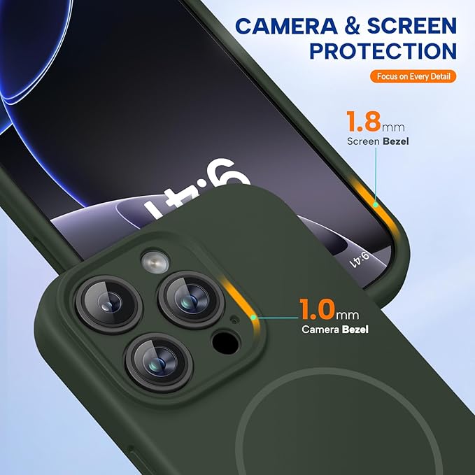 Miracase Magnetic for iPhone 16 Pro Case, [Soft Anti-Scratch Microfiber Lining], Compatible with MagSafe, Liquid Silicone Case Shockproof Drop Protection Phone Case for 16 Pro,Dark Green